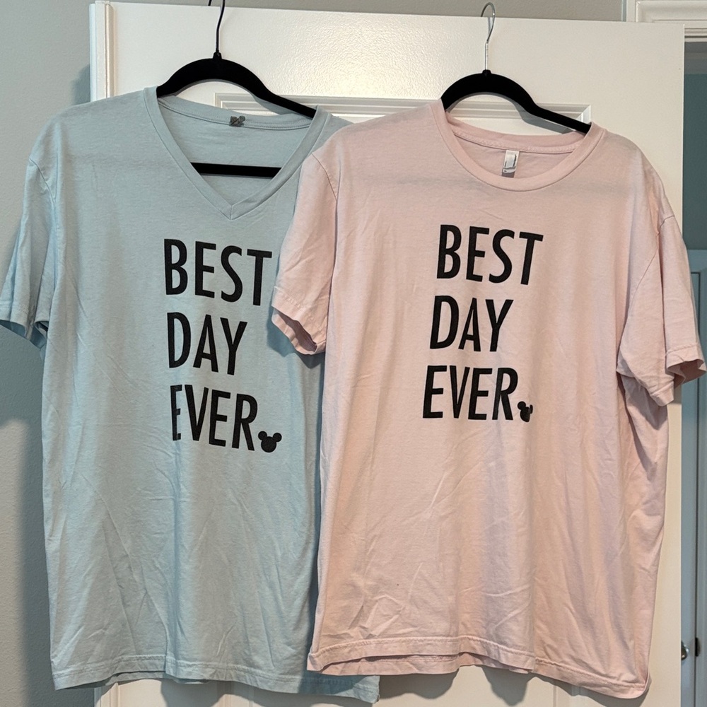 Set of 2 Disney “Best Day Ever” Graphic Tees — Light Blue and Light Pink size XL